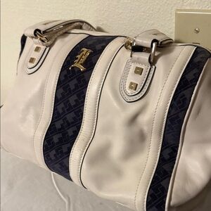 LAMB Elegant White and Navy Designer Handbag